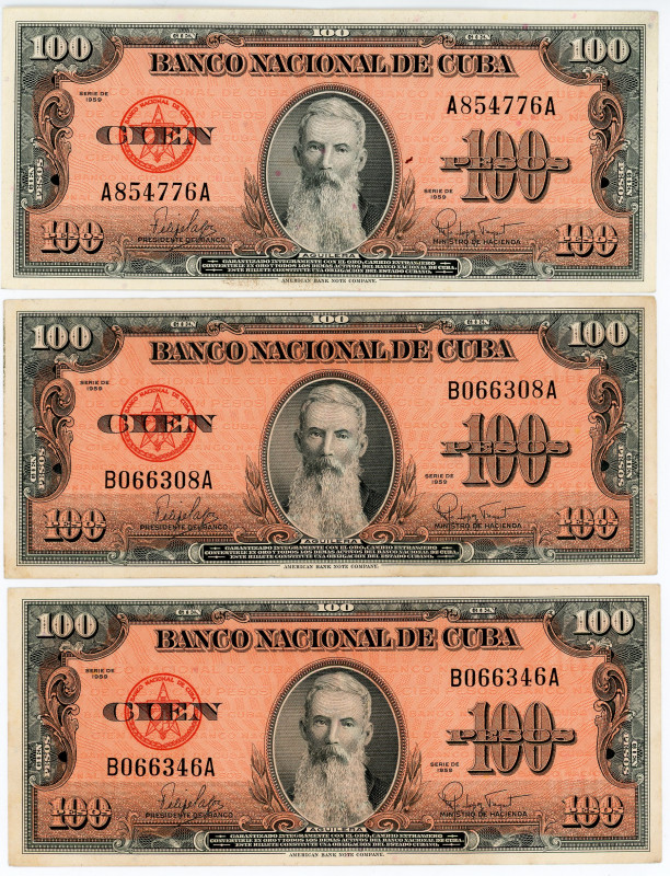 Cuba 3 x 100 Pesos 1959
P# 93a, N# 219536; XF