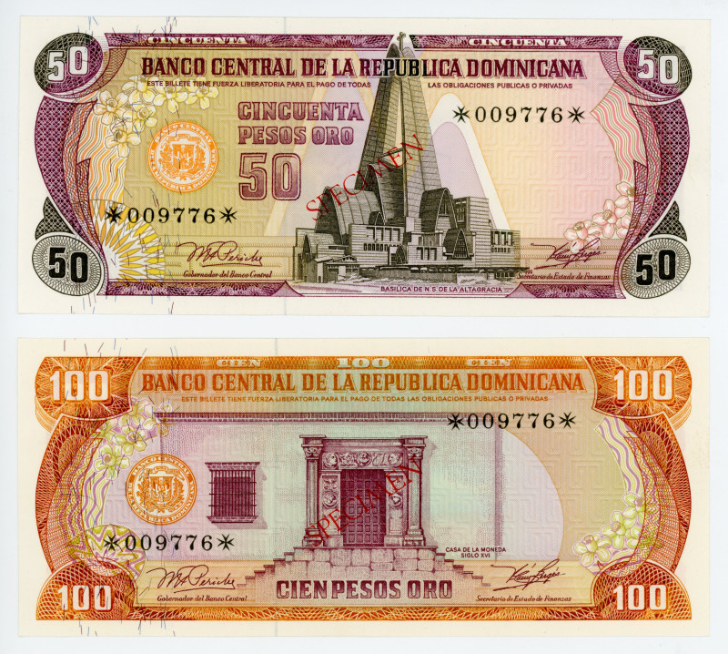 Dominican Republic 50 & 100 Pesos Oro 1977 - 1978 Collector Series Specimen
P# ...