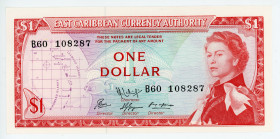 East Caribbean States 1 Dollar 1965 (ND)
P# 13f, N# 207949; # B60 108287; Signature 9; UNC