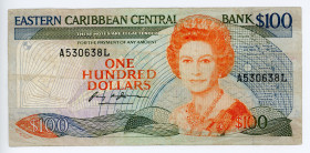East Caribbean States Saint Lucia 100 Dollars 1988 - 1993 (ND)
P# 25l1, N# 248671; # A530638L; VF