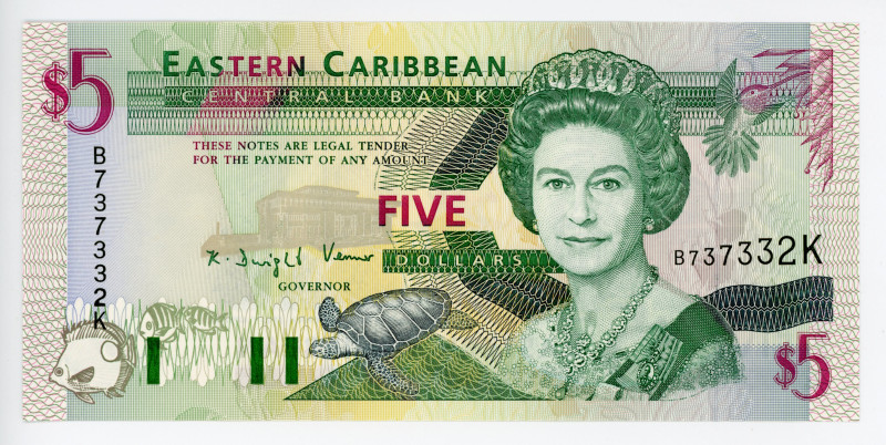 East Caribbean States Saint Kitts 5 Dollars 1993 (ND) K
P# 26k, N# 206626; # B7...