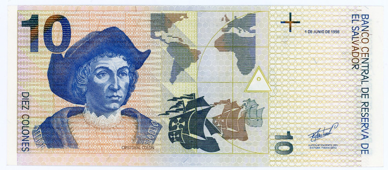 El Salvador 10 Colones 1998
P# 148, N# 217569; # AT19267818; UNC
