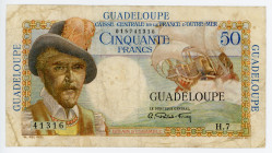 Guadeloupe 50 Francs 1947 - 1949 (ND)
P# 34, N# 233697; # H.7 41316; F-VF