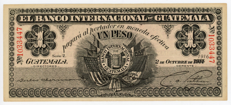 Guatemala El Banco Internacional de Guatemala 1 Peso 1916
P# S152b, # 1033447; ...