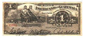Guatemala El Banco Americno de Guatemala 1 Peso 1923
P# S116a, # 154957; VF-XF