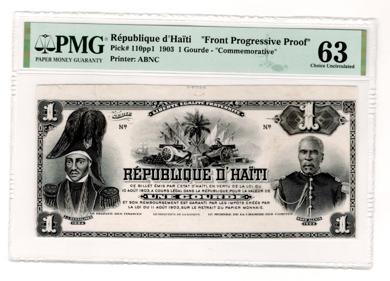 Haiti 1 Gourde 1903 Front Progressive Proof PMG 63
P# 110pp1, UNC