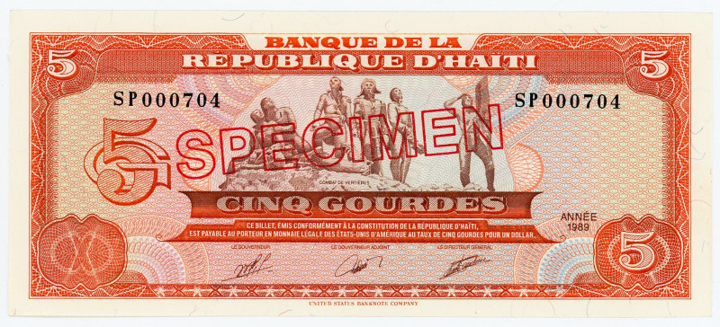 Haiti 5 Gourdes 1989
P# 255s, N# 204960; # SP000704; UNC