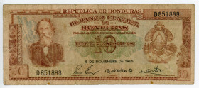 Honduras 10 Lempiras 1965
P# 52b, # A/151 536050; F