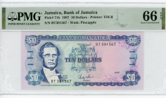Jamaica 10 Dollars 1987 PMG 66 EPQ Gem Uncirculated
P# 71b, # BT391567