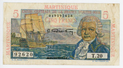 Martinique 5 Francs 1947 - 1949 (ND)
P# 27a, # T.20 92620; VF
