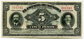 Mexico Sonora 5 Pesos 1915
P# S1072, N# 228388; # 111541; XF-