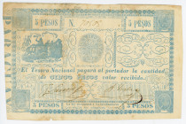Paraguay 5 Pesos 1865 (ND)
P# 25, # 70505; F-VF