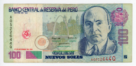 Peru 100 Nuevos Soles 2001
P# 178a, N# 206008; # A0522644Q; F
