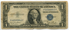 United States 1 Dollar 1935 D
P# 416D1, N# 201793; # V46599841F; Silver Certificate, Blue Seal, No Motto; VF-