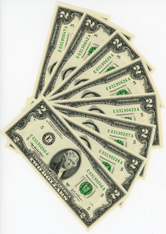 United States 8 x 2 Dollars 2003 A-E Close Numbers
P# 516b, N# 201812; UNC