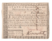 United States Rhode-Island and Providence Plantations 4 Dollars 1780
P# S3024, # 1996; AUNC