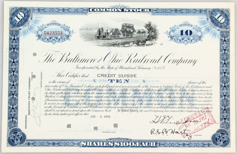 United States Baltimore & Ohio RR Company 10 Dollars 1956
Common Stock; AUNC