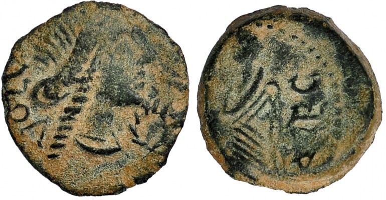 CELTAS. SURESTE DE GALIA. Volcae-Arecomici. AE 15 (77-44 a.C.). A/ Marca: corona...