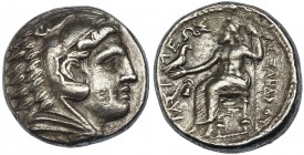 ALEJANDRO III. Tetradracma (336-323 a.C.). Anfípolis. R/ Zeus entronizado a izq. con cetro y águila. AR 16,88 g. PRC-113. Pequeñas erosiones. MBC.