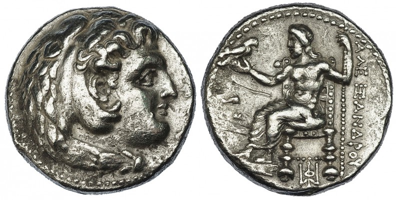 ALEJANDRO III. Tetradracma (324-323 a.C.). Babilonia. R/ Zeus entronizado a izq....