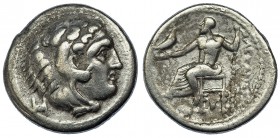 ALEJANDRO III. Sardes. Dracma (334-323 a.C.). R/ Marca: rosa bajo el trono. AR 4,12 g. PRC-2571. MBC-.