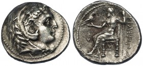 MACEDONIA. Filipo III. Tetradracma (323-317 a.C.). Babilonia. R/ Zeus entronizado a izq. con cetro y águila; a la izq. M y debajo AY. AR-16,44 g. PPR-...