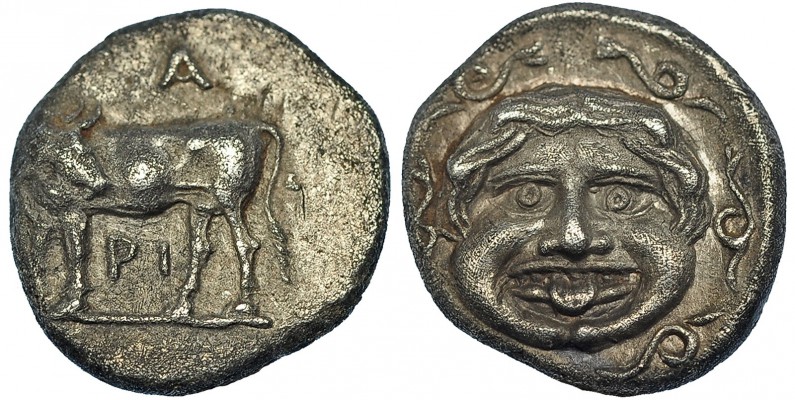 MISIA. Parion. Hemidracma (350-300 a.C.). A/ Toro a izq. con cabeza vuelta; entr...