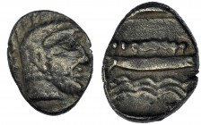 FENICIA. Aradus. Tetróbolo (400-350 a.C.). A/ Cabeza masculina laureada a der. R/ Galera navegando. AR 2,77g. COP-15/16. SBG-5981. MBC-.