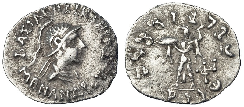 BACTRIA. Menandro I. Dracma (165-130 a.C.). R/Busto del rey con casco a der. AR ...