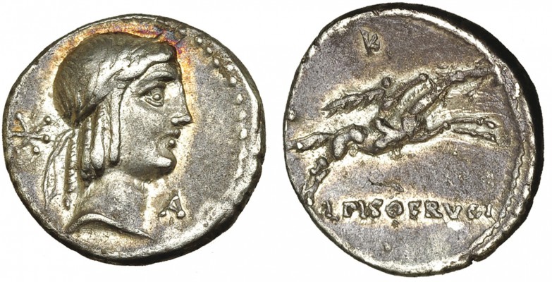 CALPURNIA. Denario. Roma (90-89 a.C.). R/ Letra K encima del caballo; L. PISO. F...
