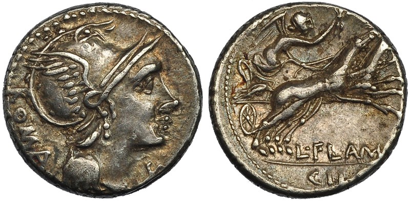 FLAMINIA. Denario. Norte de Italia (109-108 a.C.). R/ Victoria con corona en big...