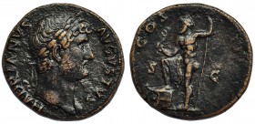 ADRIANO. Sestercio. Roma (125-128). A/ Busto laureado a der. R/ Neptuno con pie sobre proa sosteniendo acrostolium y tridente; COS (III), S.C. RIC-635...