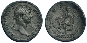 ADRIANO. Sestercio. Roma (134-138). A/ Busto laureado a der. R/La Fortuna sentada a izq. con timón y cornucopia; FORT. RED. COS. III. S-C. RIC-969. Po...