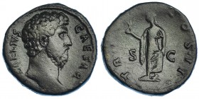 AELIO. As. Roma (137). A/ Busto de Aelio a der.; L. AELIVS CAESAR. R/ La Esperanza sosteniendo flor; TR (POT) COS II; S.C. RIC-1067. CH-55. Pátina osc...