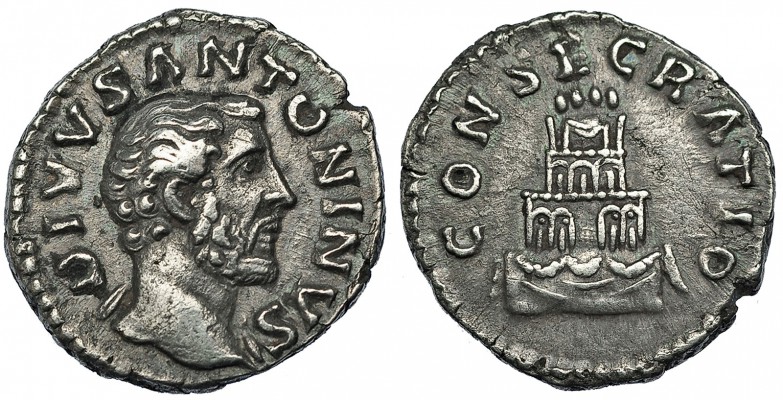 ANTONINO PÍO. Denario. Roma (161). Acuñada bajo Marco Aurelio. A/ Busto a der; D...