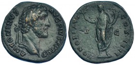 ANTONINO PÍO. Sestercio. Roma (145-161). R/ El Honor con rama y cornucopia; HONORI AVG. COS IIII. RIC-772. CH-414. Pátina oscura. MBC-.