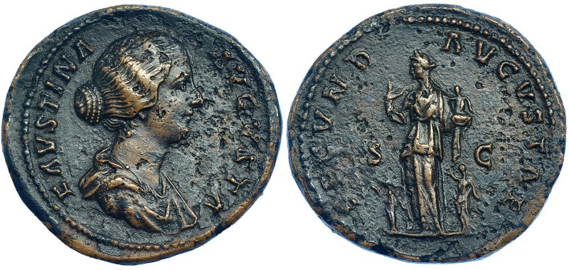 FAUSTINA HIJA (esposa de Marco Aurelio). Sestercio. Roma (160-161). A/ FAVSTINA ...