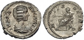 JULIA DOMNA (Esposa de Septimio Severo). Denario. Roma (196-211). A/ Busto drapeado a der. R/ MATER DEVM. RIC-564. SB-123. MBC+.