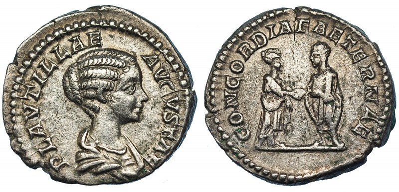 PLAUTILLA (Esposa de Caracalla). Denario. Roma (202-205). A/ Busto drapeado a de...