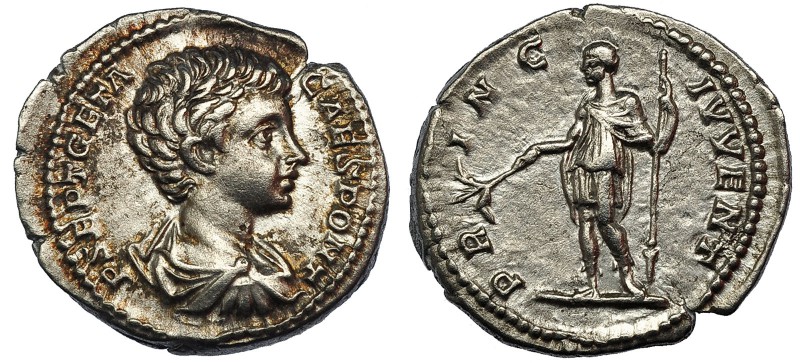GETA. Denario. Roma (199-202). R/ El Emperador a izq.; PRINC IVVENT. RIC-15a. SB...