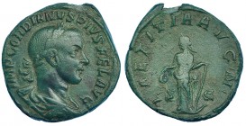 GORDIANO III. Sestercio. Roma (240). A/ Busto laureado, drapeado y con coraza a der. R/ LAETITIA AVG. N.S.C. RIC-300a. CH-122. Pátina verde. MBC-