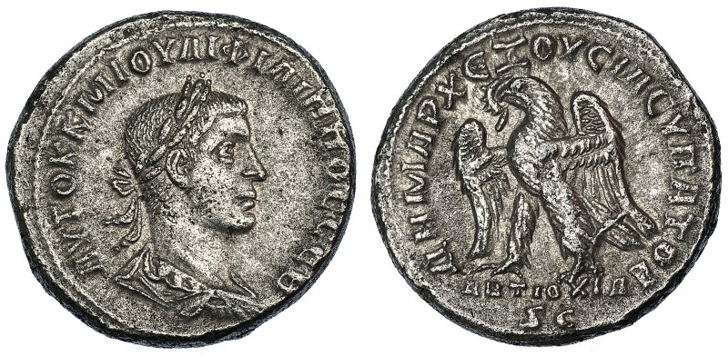 FILIPO II. Tetradracma. Antioquía (249). R/ Águila explayada a izq. PR-473. Poro...