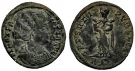 FAUSTA (Esposa de Constantino I). Follis. Roma (326). A/ R, corona y P en el exergo. R/ SPES REIPVBLICAE. RIC-293. BC+. Muy escasa.
