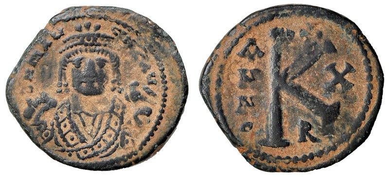 MAURICIO TIBERIO. 1/2 Follis. Theoupolis, Antioquía (582-602). SBB-535. MBC-.