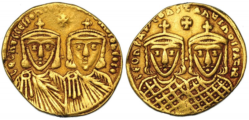 LEON IV Y CONSTANTINO VI. Sólido. Constantinopla (776-778). R/ Los fallecidos Le...