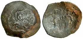 ALEJO III. Aspron Trachy. Constantinopla (1195-1203). A/ Cristo imberbe con aureola, mano der. levantada bendiciendo. R/ Alejo y San Constantino, ambo...