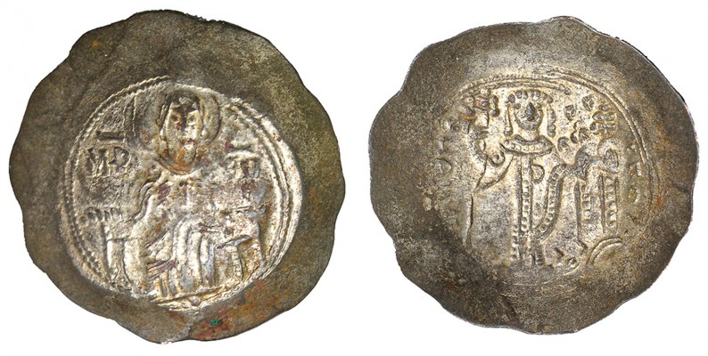 MANUEL I. Aspron trachy de vellón (1143-1180). A/ Virgen entronizada con aureola...