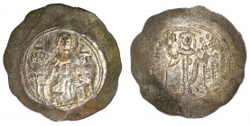 MANUEL I. Aspron trachy de vellón (1143-1180). A/ Virgen entronizada con aureola. R/ Manuel de pie de frente coronado. SBB-1964. EBC-/EBC.
