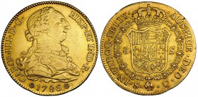 8 escudos. 1786. Sevilla. C. VI-1781. Pequeña muesca en gráfila. Ligeramente abrillantada. MBC+.