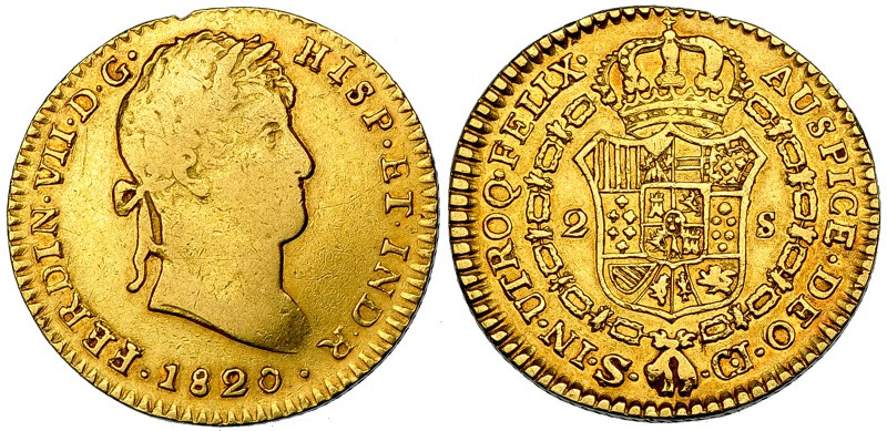 2 escudos. 1820. Sevilla. CJ. VI-1389. MBC-/MBC.